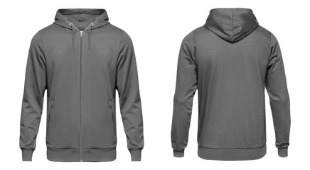 Blank grey male hoodie sweatshirt long sleeve, mens hoody with zipped for your design mockup for...