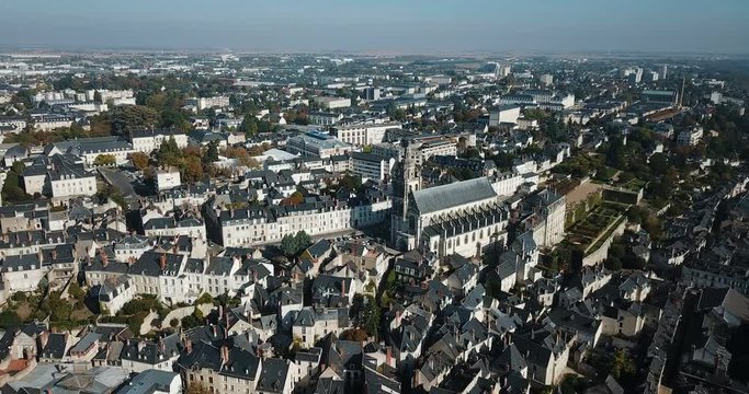 Aerial view of autumn Blois cityscape with Gothic Roman Catholic cathedral of St. Louis, France
