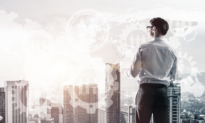 Concept of business success and control with confident boss agai