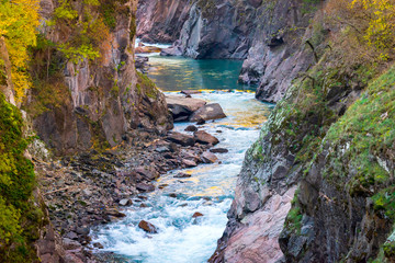 Obraz premium Landscape with a Belaya river flowing through canyon in Adygea