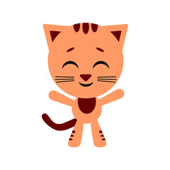 Obraz premium Happy cat. Cute cartoon character. White background. Flat design. Vector illustration