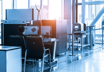 Airport security check point with metal detector