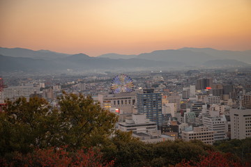Cityscape of Matsuyama city in the evening ,Shikoku,Japan