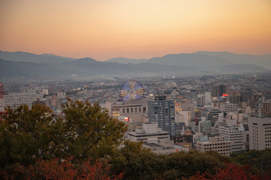 Cityscape of Matsuyama city in the evening ,Shikoku,Japan