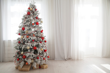 new year Christmas Home Interior White Christmas tree lights twinkle winter holiday gifts