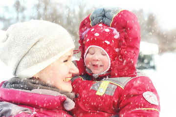 Young family in winter park