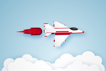 Fighter aircraft flying in the sky , paper art style