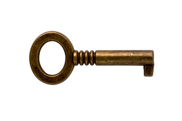 old bronze key isolated on white background