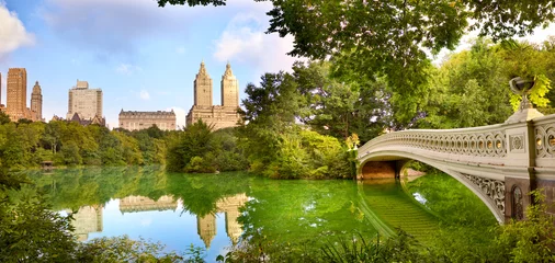 Acrylic prints Central Park Central Park panorama with Bow Bridge, New York City
