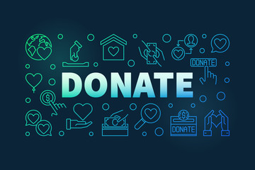 Donate vector colorful thin line horizontal illustration on dark background