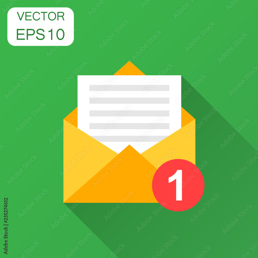Poster mail envelope icon in flat style. email message vector illustration with long shadow. mailbox e-mail