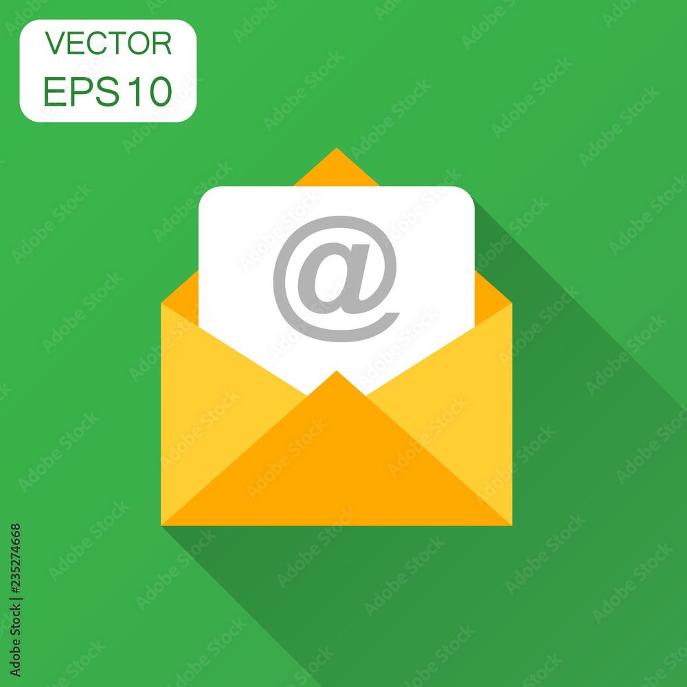 Poster mail envelope icon in flat style. email message vector illustration with long shadow. mailbox e-mail