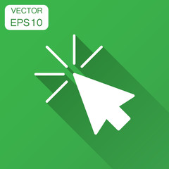 Computer mouse cursor icon in flat style. Arrow cursor vector illustration with long shadow. Mouse aim business concept.