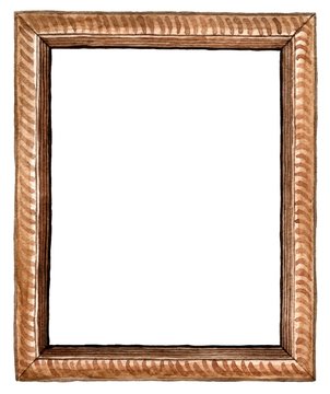 Watercolor rectangular brown wood carved picture frame - hand painted illustration isolated on white background