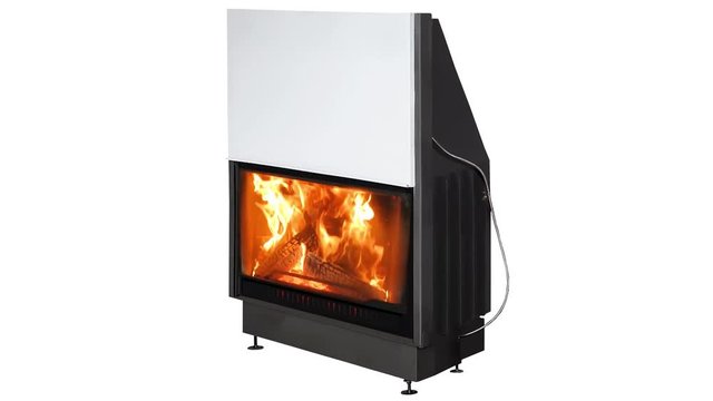 Burning modern fireplace isolated on white background