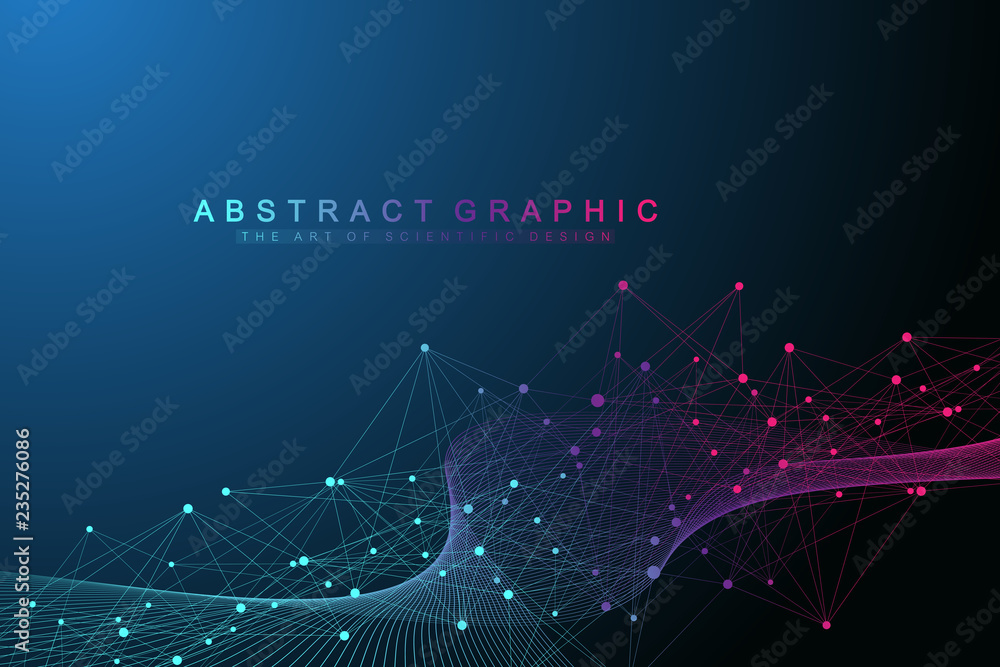 Aufkleber Technology abstract background with connected line and dots. Big data visualization. Perspective backdrop visualization. Analytical networks. Vector illustration