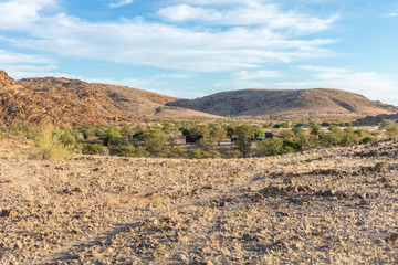 A view over Xaragu Tented Camp, Damaraland, Namibia.