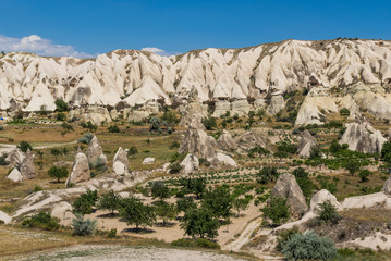 Fototapeta na wymiar Goreme, Turkey - A Unesco World Heritage site, Cappadocia is famous for its fairy chimneys, churches and castles carved in the rock, and a unique heritage