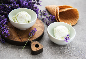 Ice cream and lavender flowers