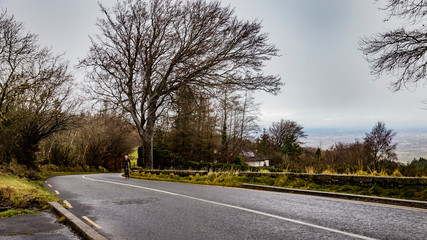 Fototapeta premium man rides road bicycle uphill