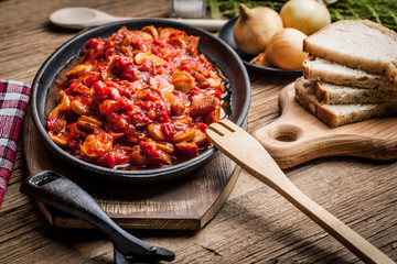 Lecho - stew with peppers, onions and sausages.