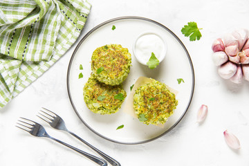 Green broccoli pancake, tasty and healthy lunch, vegetarian diet food
