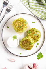 Green broccoli pancake, tasty and healthy lunch, vegetarian diet food