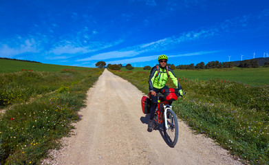 Fototapeta na wymiar Biker by Camino de Santiago in bicycle