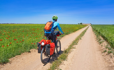 Biker by Camino de Santiago in bicycle
