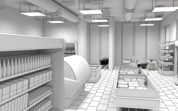 shop, grocery store, interior visualization, 3D illustration