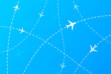 A lot of white planes on dashed traces on blue © EvgeniyBobrov