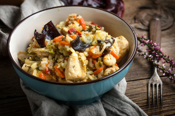 Risotto with chicken and vegetables.