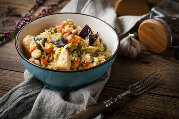 Risotto with chicken and vegetables.