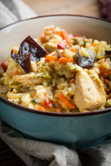 Risotto with chicken and vegetables.