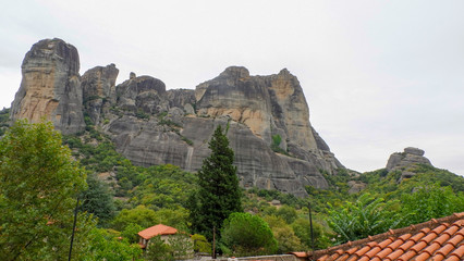 Meteora Rocks and monasteries of meteors Greece, beautiful monasteries on tops of rocks. Kalampaka town