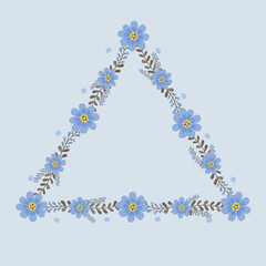 Floral greeting card and invitation template for wedding or birthday anniversary, Vector shape of text box label and frame, Blue cosmos flowers wreath ivy style with branch and leaves.