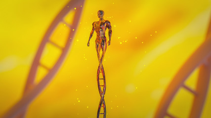 Man made from DNA concept CRISPR and gene editing concept, DNA manipulation, PCR protein molecular DNA 3d rendering 