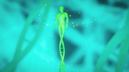 Man made from DNA concept CRISPR and gene editing concept, DNA manipulation, PCR protein molecular DNA 3d rendering 