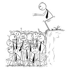 Cartoon stick man drawing conceptual illustration of businessman ready to jump in shallow water of saturated or oversaturated market. Business metaphor.