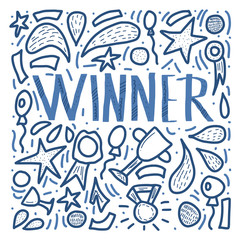 Winner lettering with decoration. Vector quote.