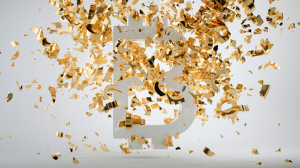Bitcoin devaluation symbol and shattered golden dollar