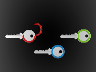 3D render - RGB key caps on a black background