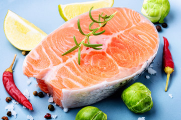 Raw salmon steak