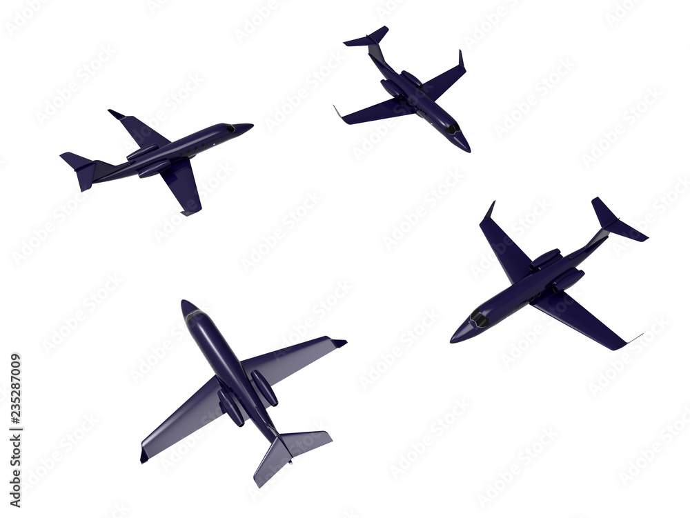 Poster 3d render - private jet four different views