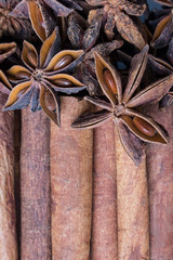 Anise star and cinnamon sticks
