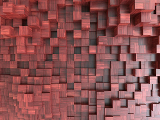 3D render - wooded extruded square elements background