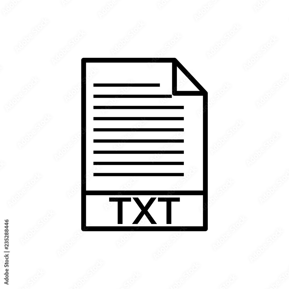 Poster vector image of a flattened black text icon txt document format, on an isolated white background. te
