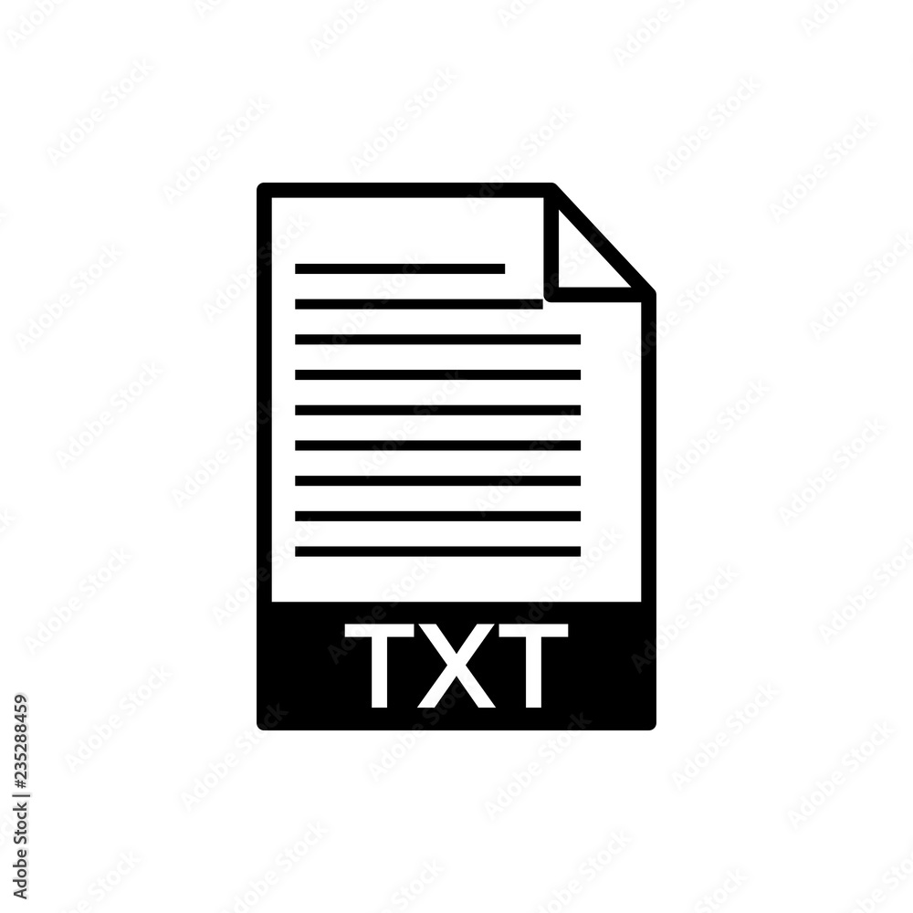Poster vector image of a flattened black text icon txt document format, on an isolated white background. te
