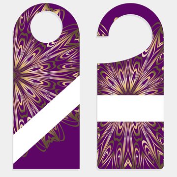 Hanger die cut. Empty shablon with floral mandala ornament. Vector illustration. hotel door hang tag signs.