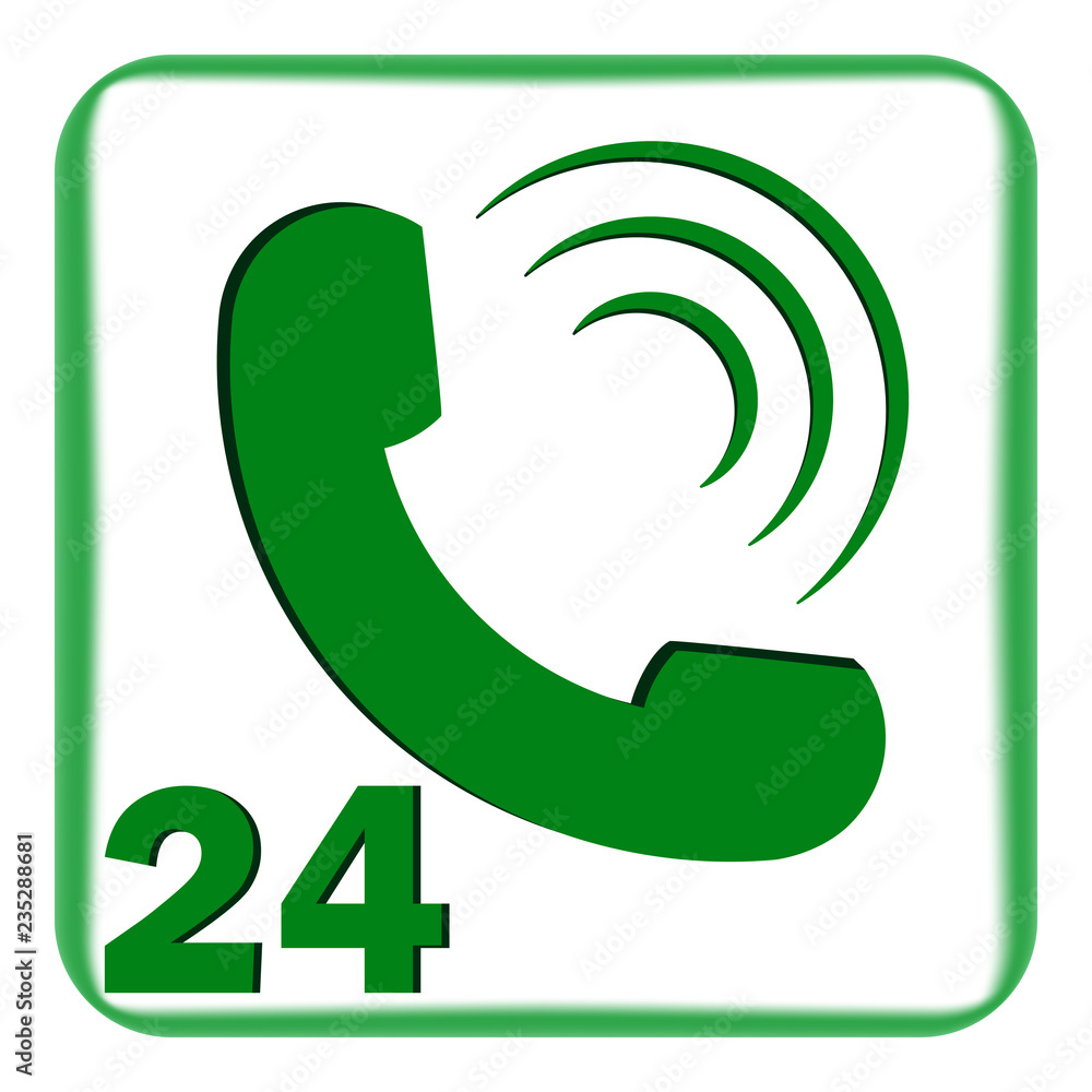 Poster vector image icons of a handset of green color with a figure twenty four on an isolated background.
